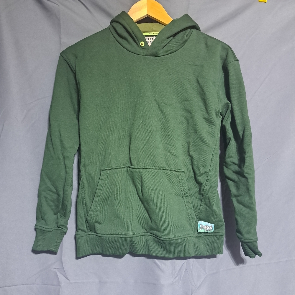 Scotch‎ And Soda Boys Sz 14 Green Long Sleeve Logo Pullover Hoodie